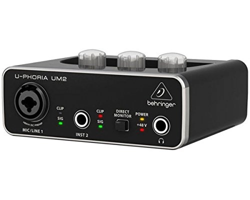 Behringer UM2 - Interfaz de audio USB 2x2 Audiophile con preamplificador de micrófono Xenyx, Color negro