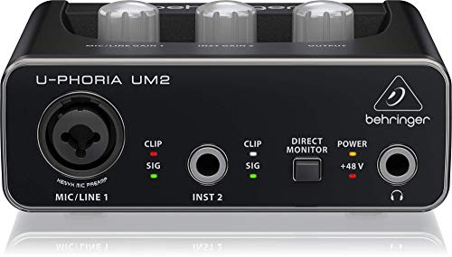 Interfaz de audio USB Behringer U-PHORIA UM2 Audiophile 2x2 con preamplificador de micrófono XENYX