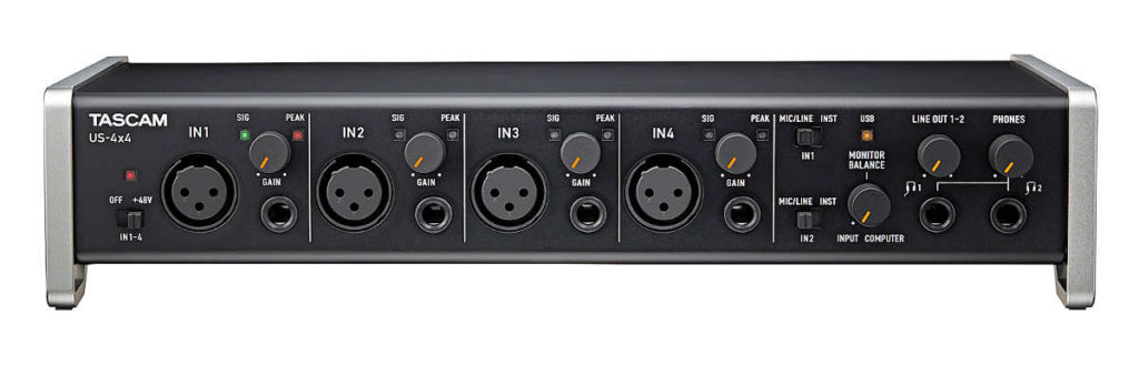 tarjeta de sonido Interfaz de audio Tascam US-4x4 - panel frontal